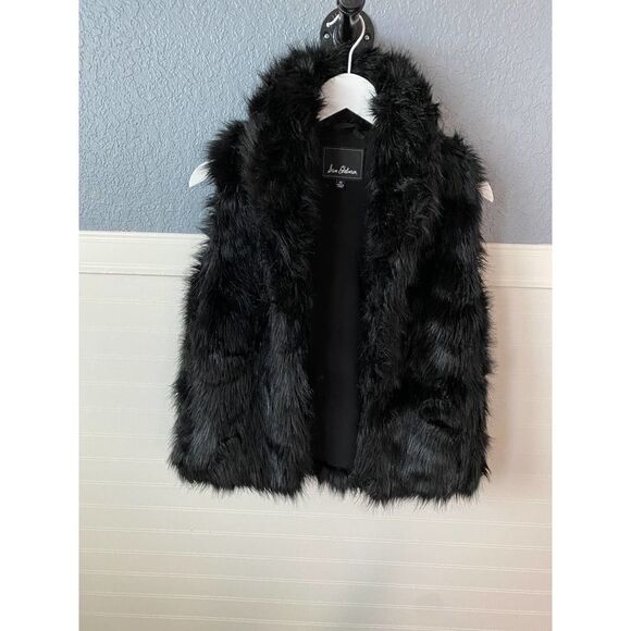Sam Edelman Black Faux Fur Sleeveless Collared Shabby Chic Winter Vest Size XS - Picture 5 of 9